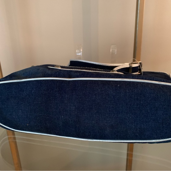 FENDI vintage denim adjustable bag with silver leather piping and rhinestones. - Picture 3 of 16